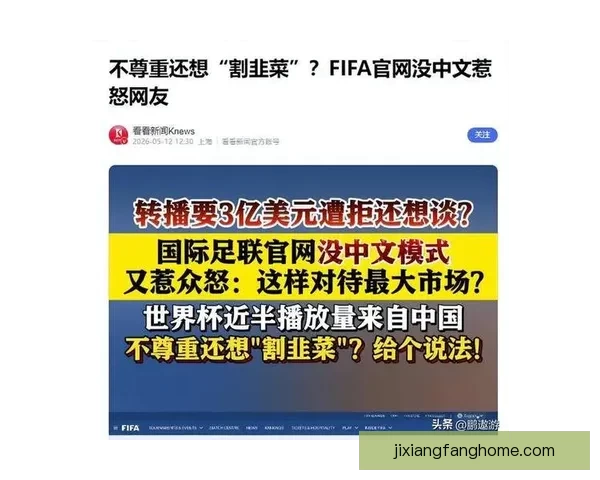FIFA转播费高达二十亿球迷质疑官网无中文版不够尊重用户